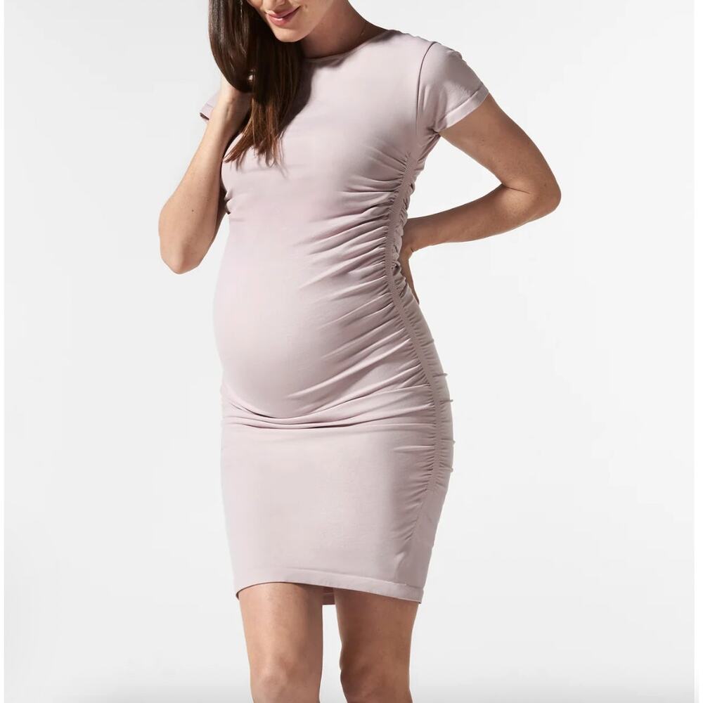 BLANQI‎ Dress Maternity Medium Everyday Cap Sleeve Crew Neck Dress Frosty Pink